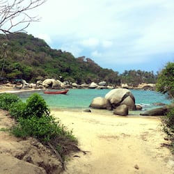 On the beach, white sand, sun loungers