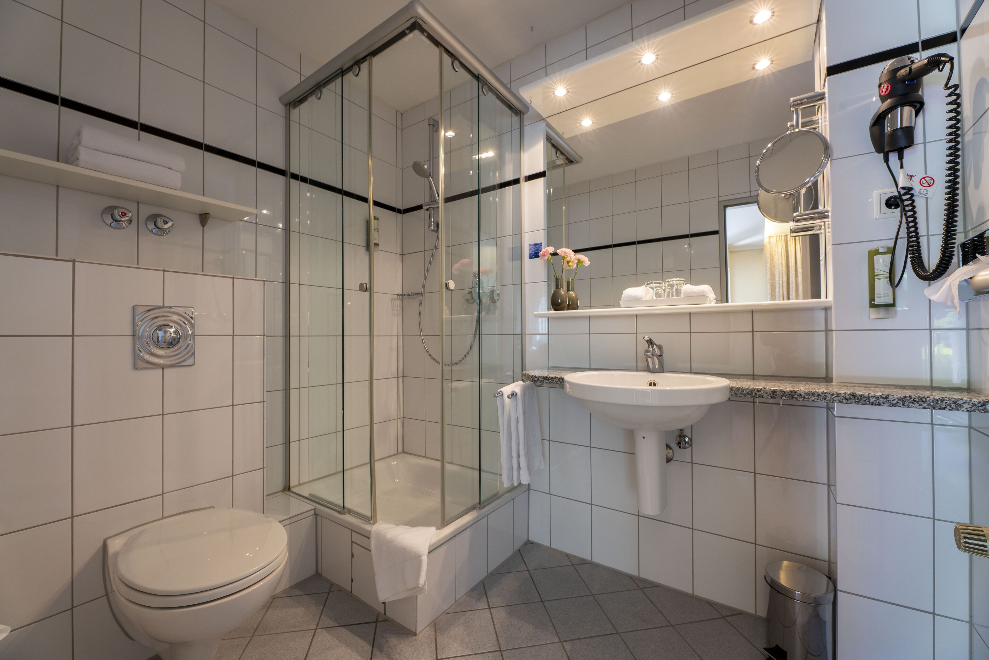 premium double room | bathroom | hair dryer, towels