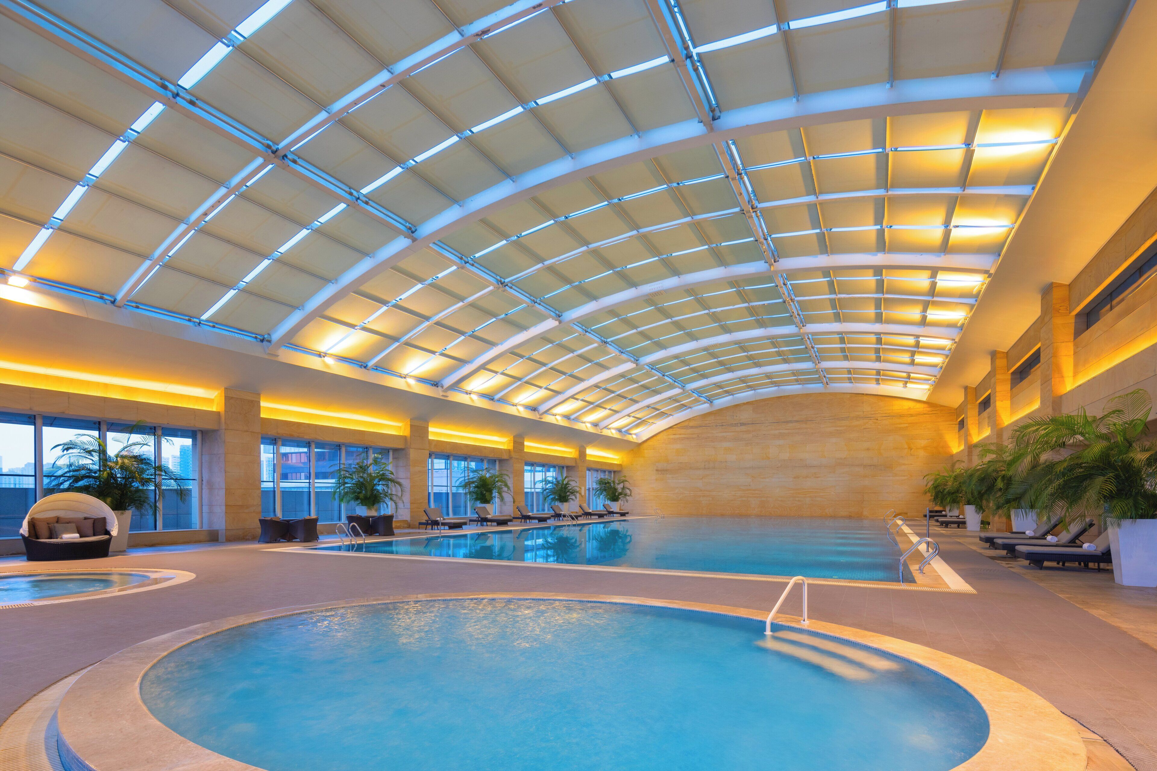 indoor pool, pool loungers