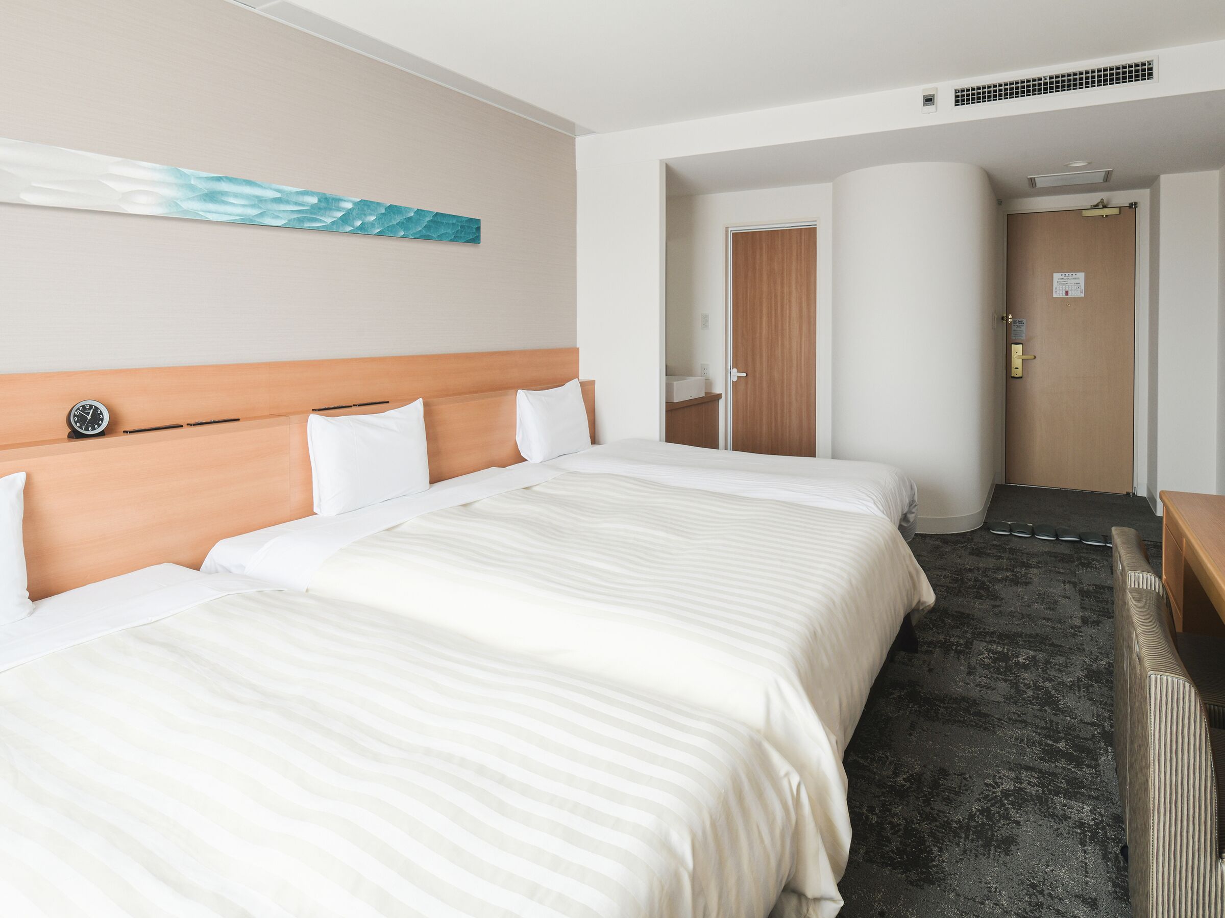 down duvets, desk, laptop workspace, blackout curtains