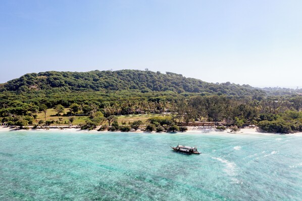 Private beach, white sand, beach cabanas, sun-loungers