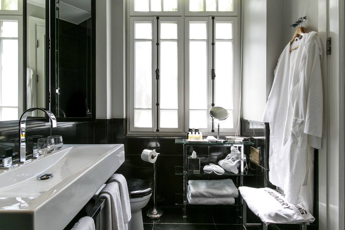 classic double room | bathroom | shower, designer toiletries, hair dryer, bathrobes