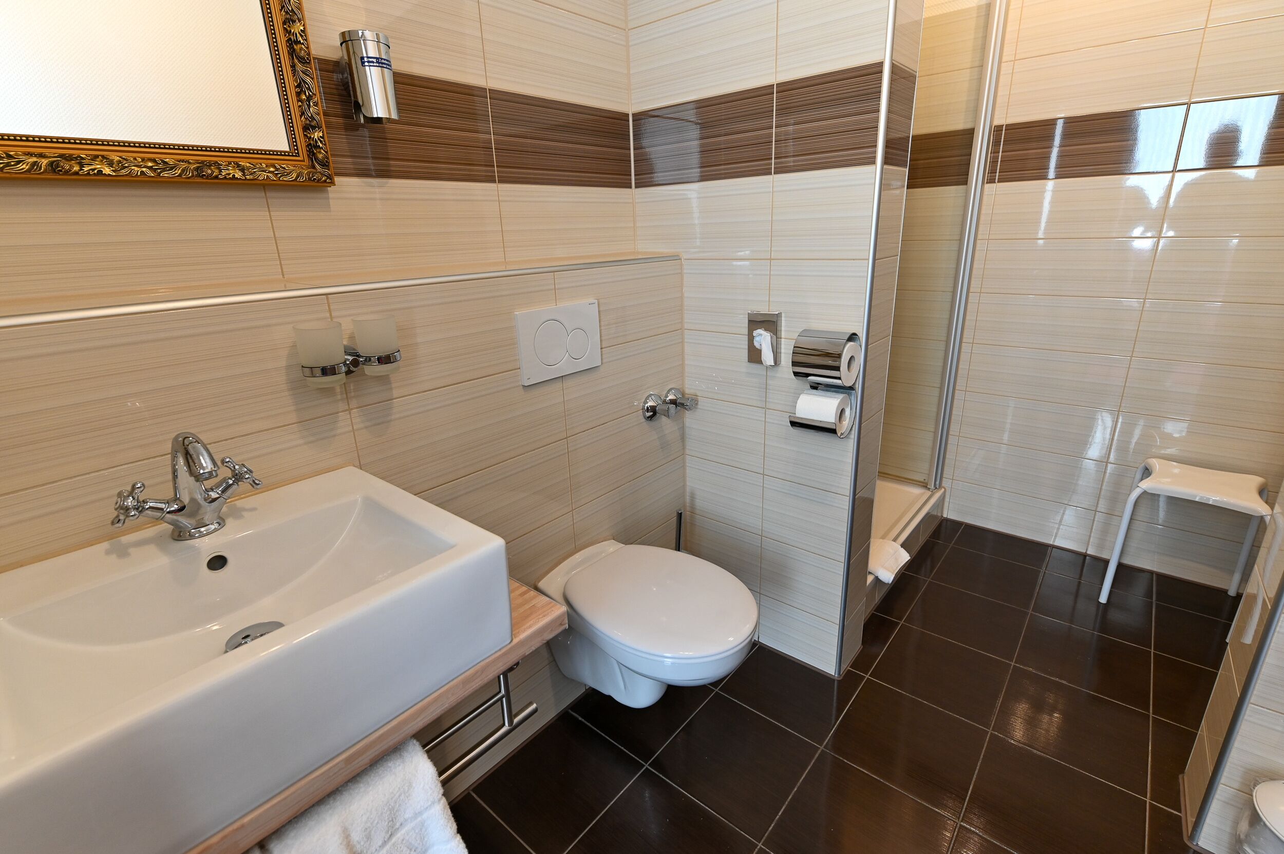 standard double room | bathroom | shower, free toiletries, hair dryer