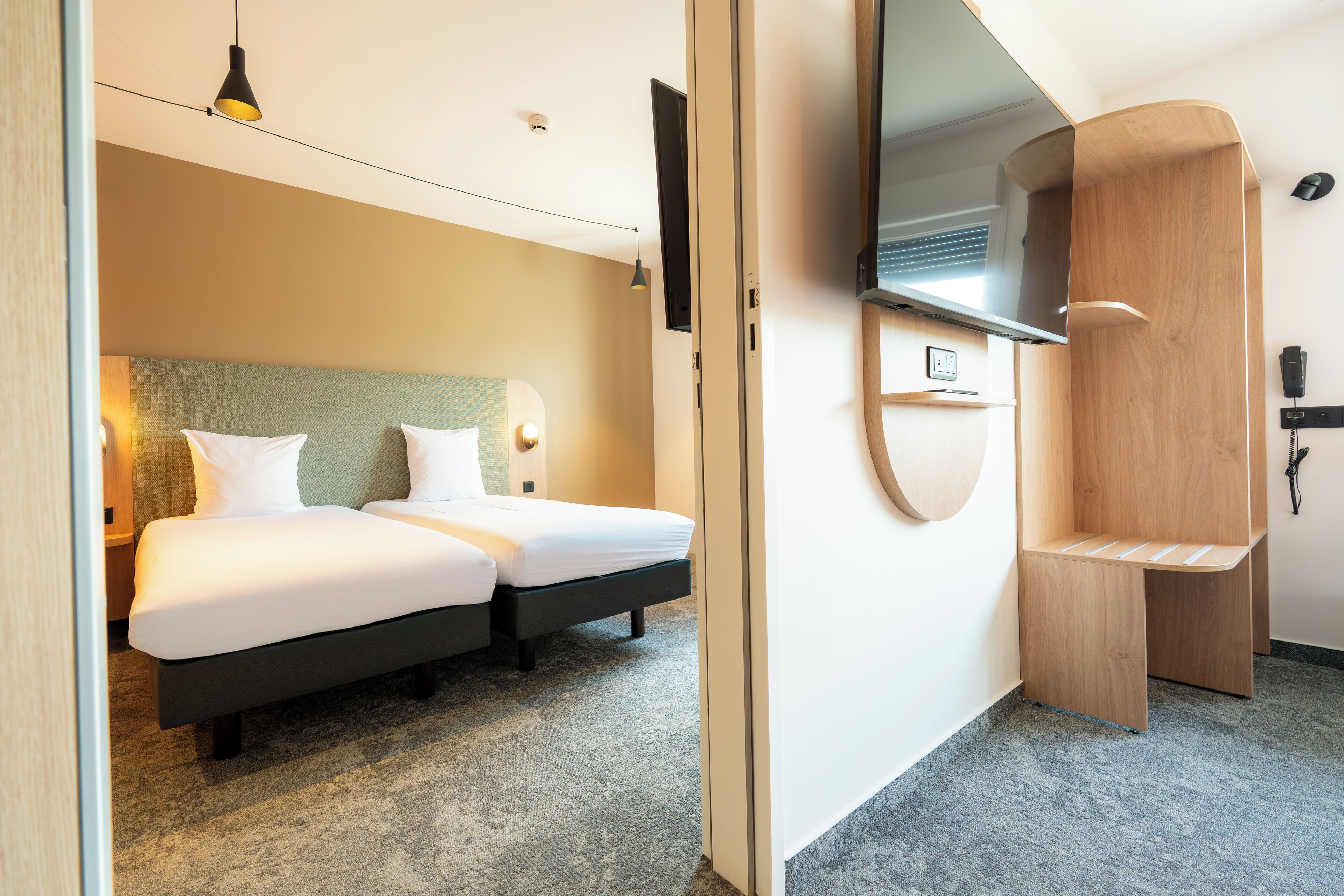 connected rooms | premium bedding, individually furnished, desk, blackout curtains