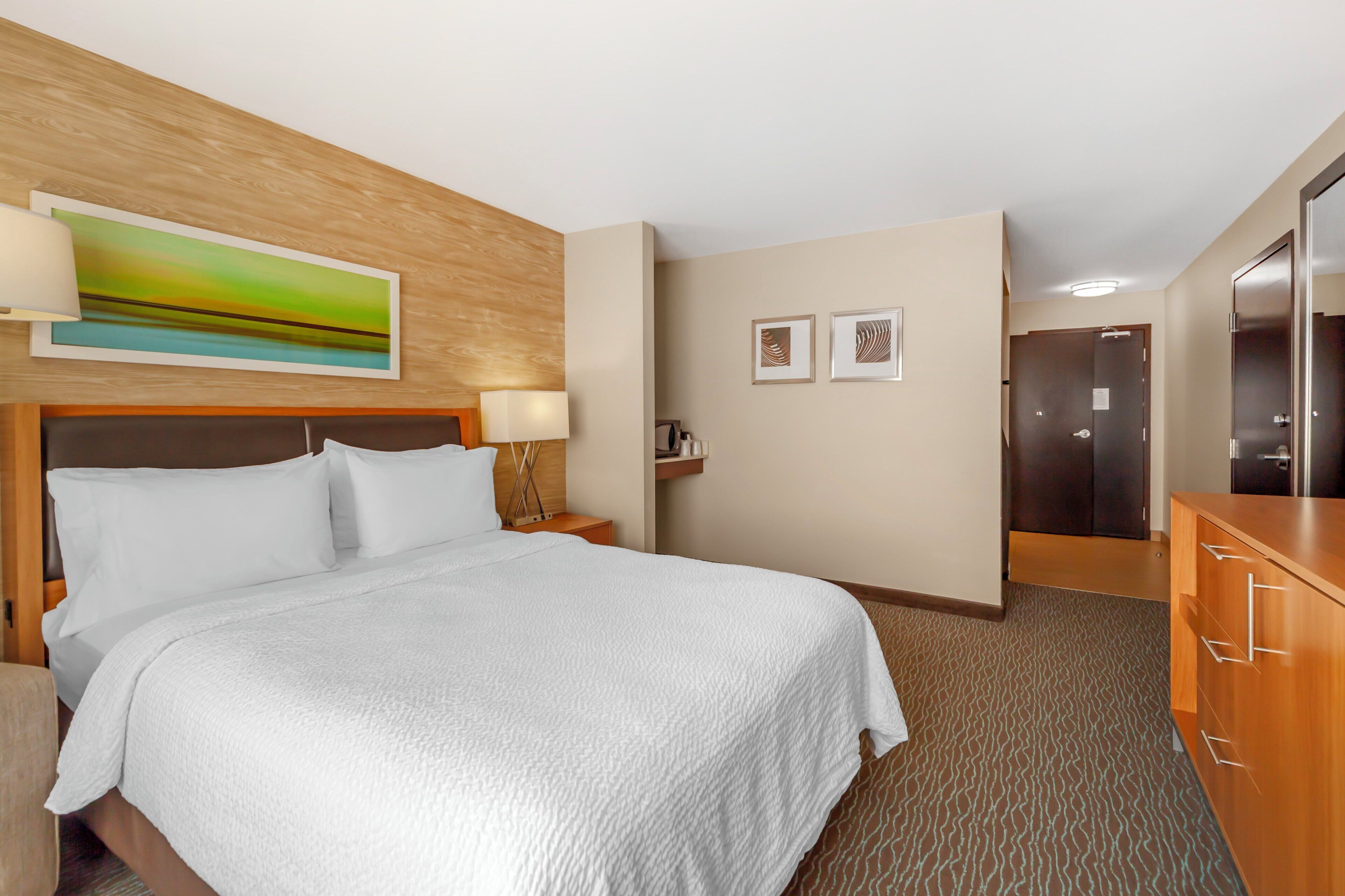 Hypo-allergenic bedding, desk, blackout curtains, soundproofing