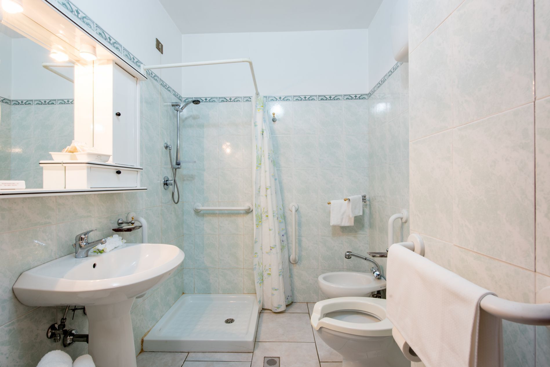 single room | bathroom | shower, hair dryer, bidet, towels