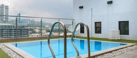 Outdoor pool, sun loungers
