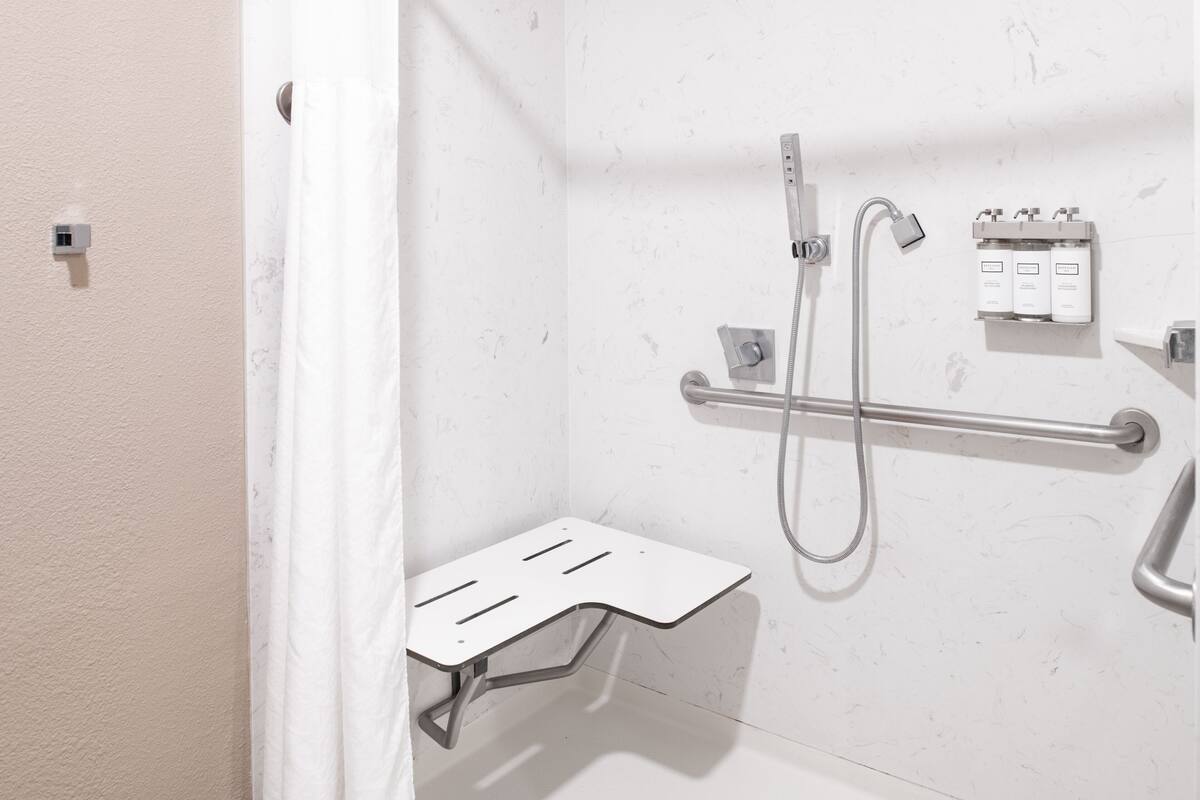 single room, 1 king bed, accessible | bathroom | combined shower/bathtub, eco-friendly toiletries, hair dryer, towels