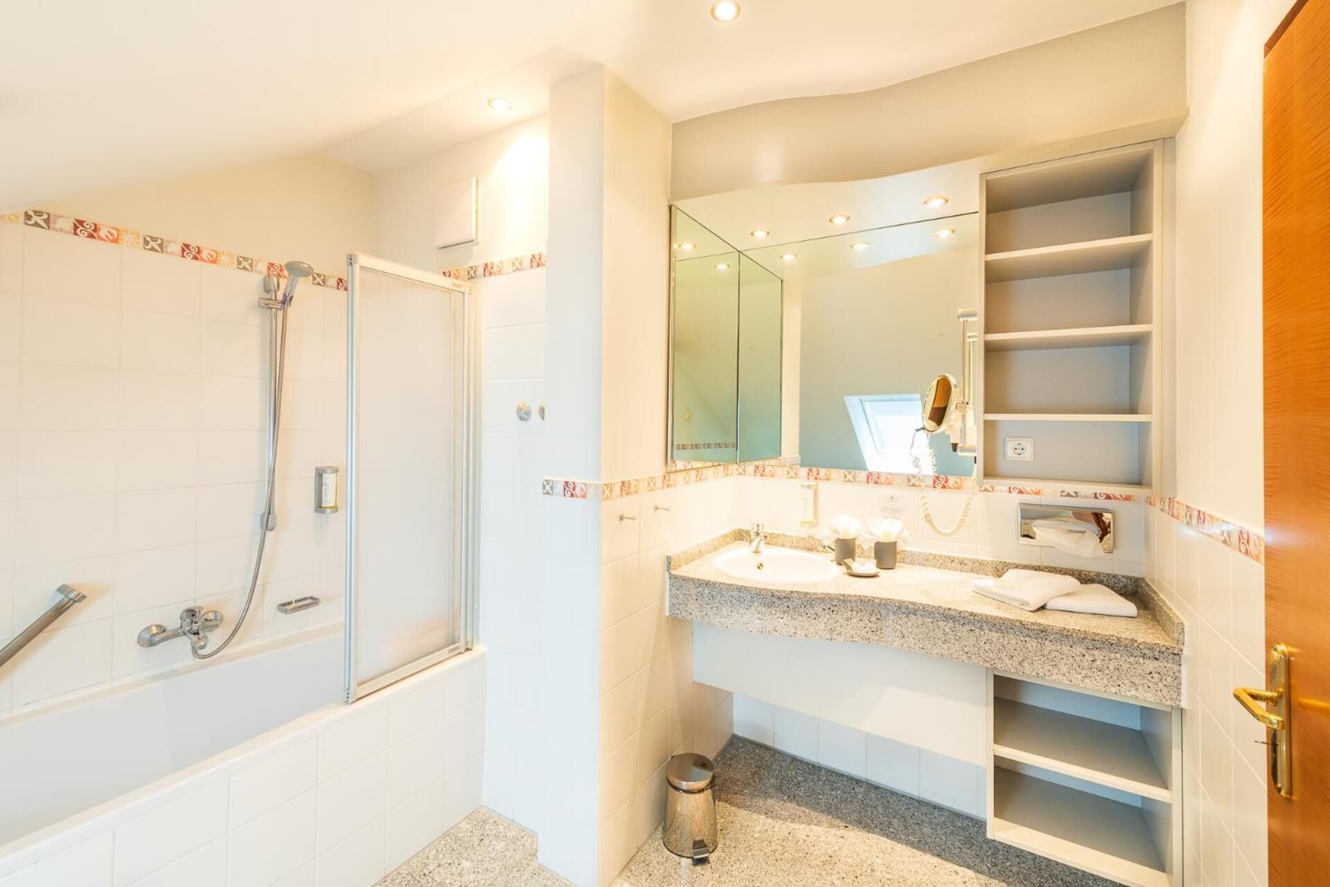 shower, hair dryer, bathrobes, slippers