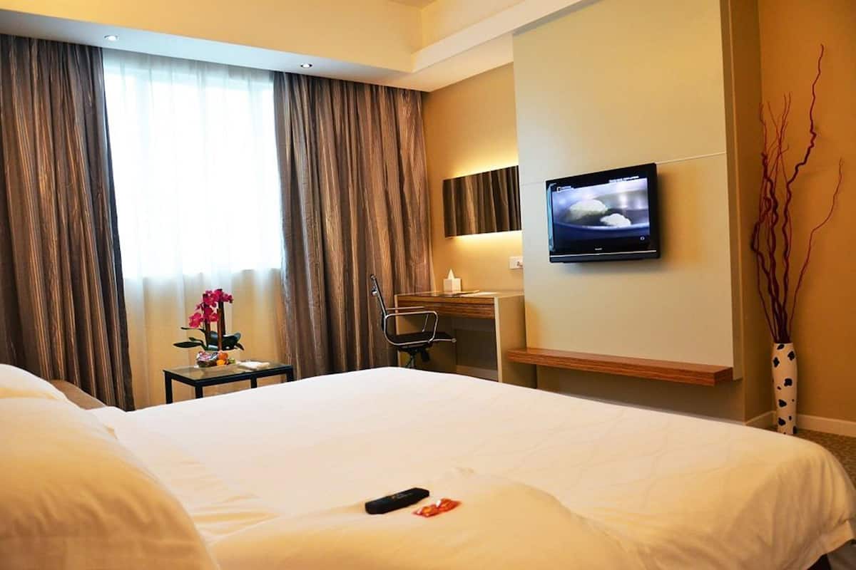 Biancheria da letto ipoallergenica, cassaforte in camera, una scrivania