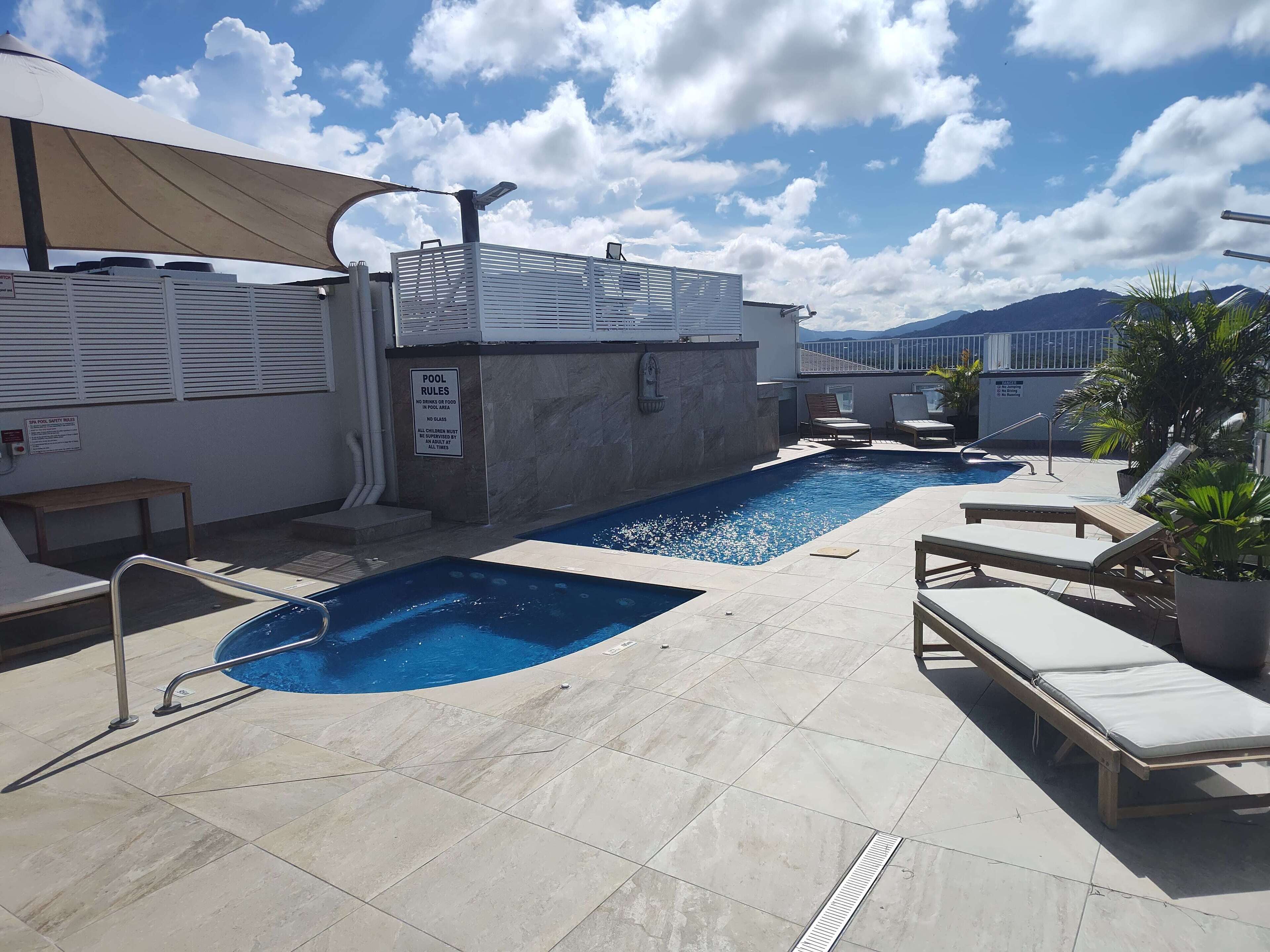 Outdoor pool, pool loungers