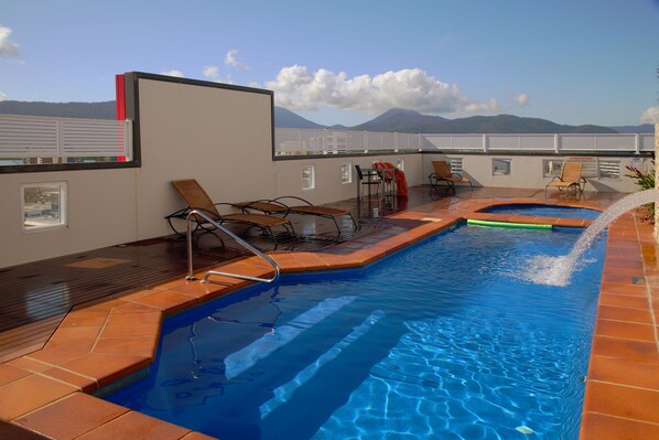 Outdoor pool, sun loungers