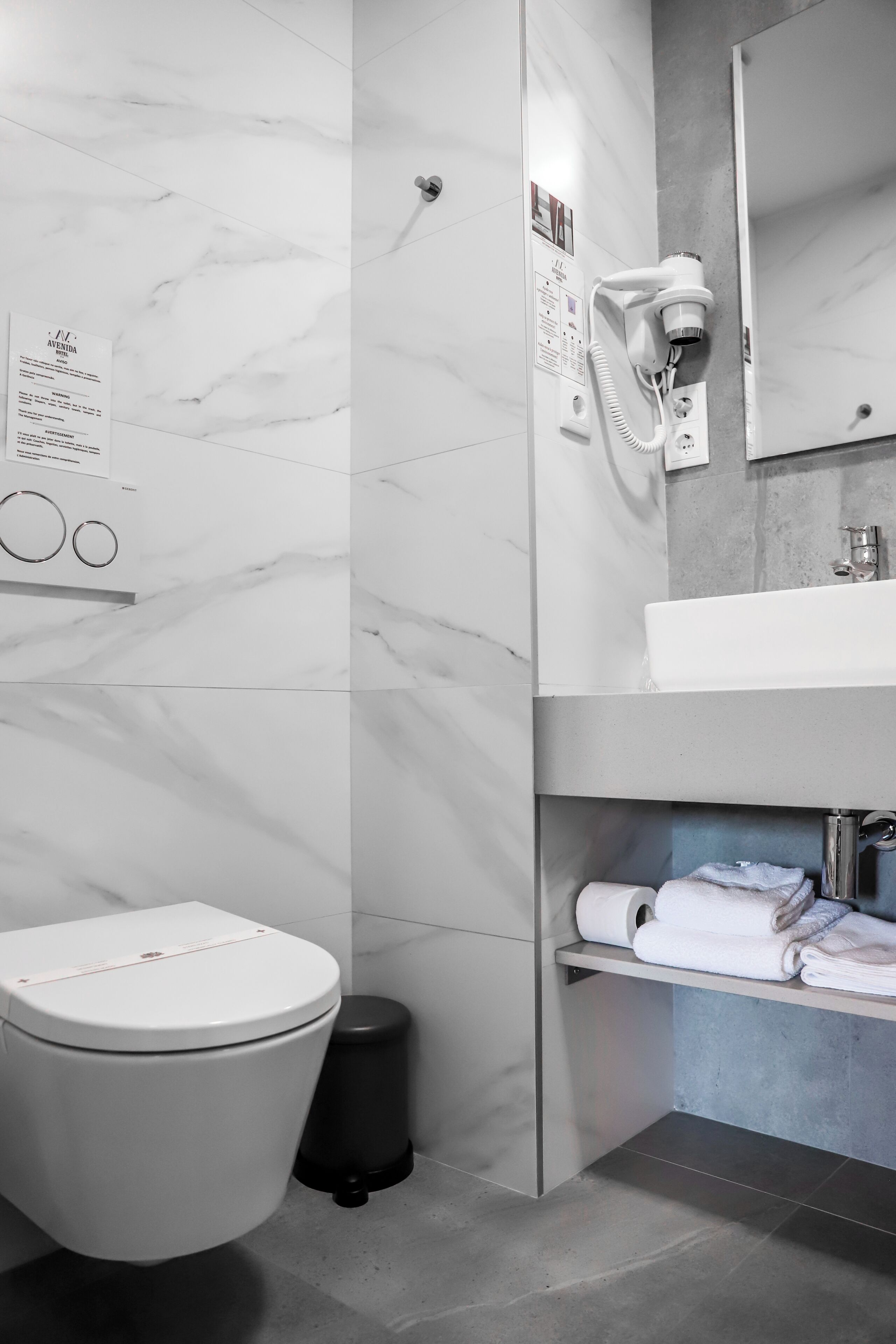 free toiletries, hair dryer, towels