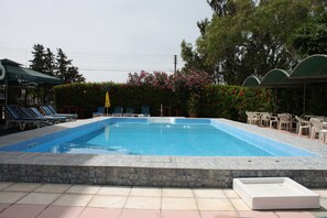 屋外プール、プール パラソル、サンラウンジャー