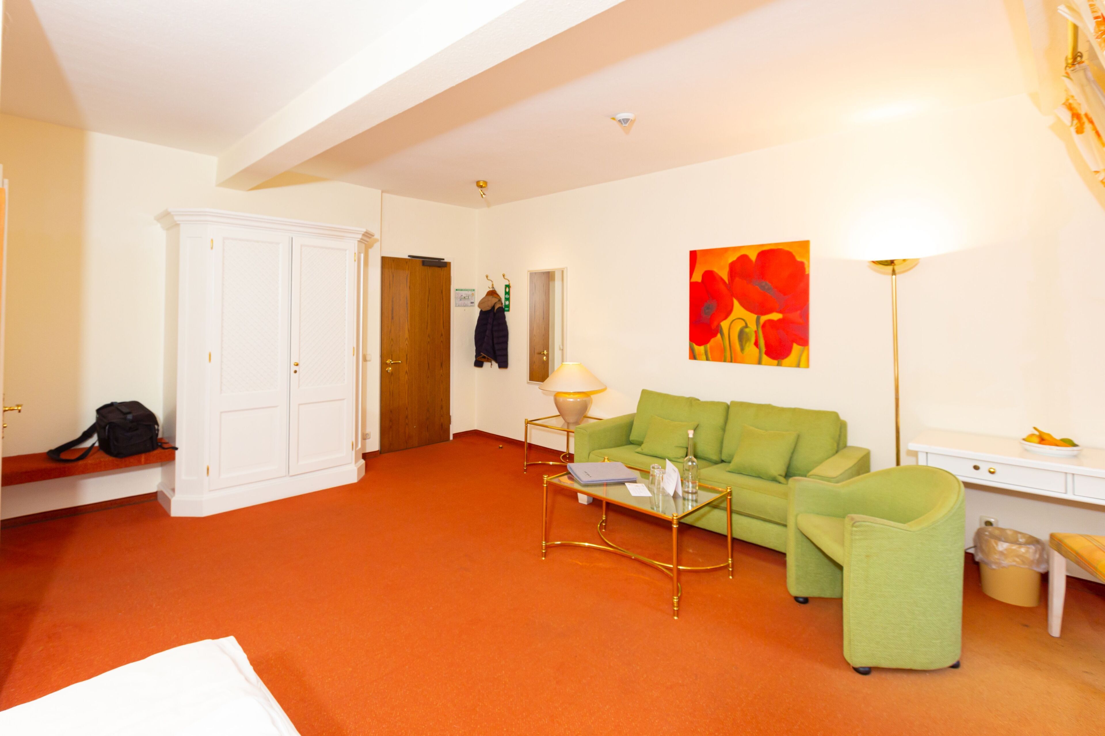 superior double room | living area | 32-inch flat-screen tv with satellite channels, tv, offices