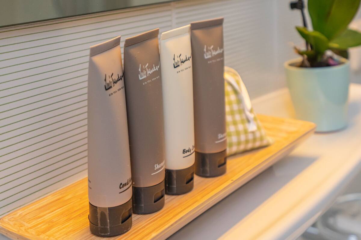 superior double room | bathroom | hair dryer, towels, soap, shampoo