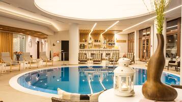 Indoor pool, open 9:00 AM to 8:00 PM, sun loungers, lifeguards on site