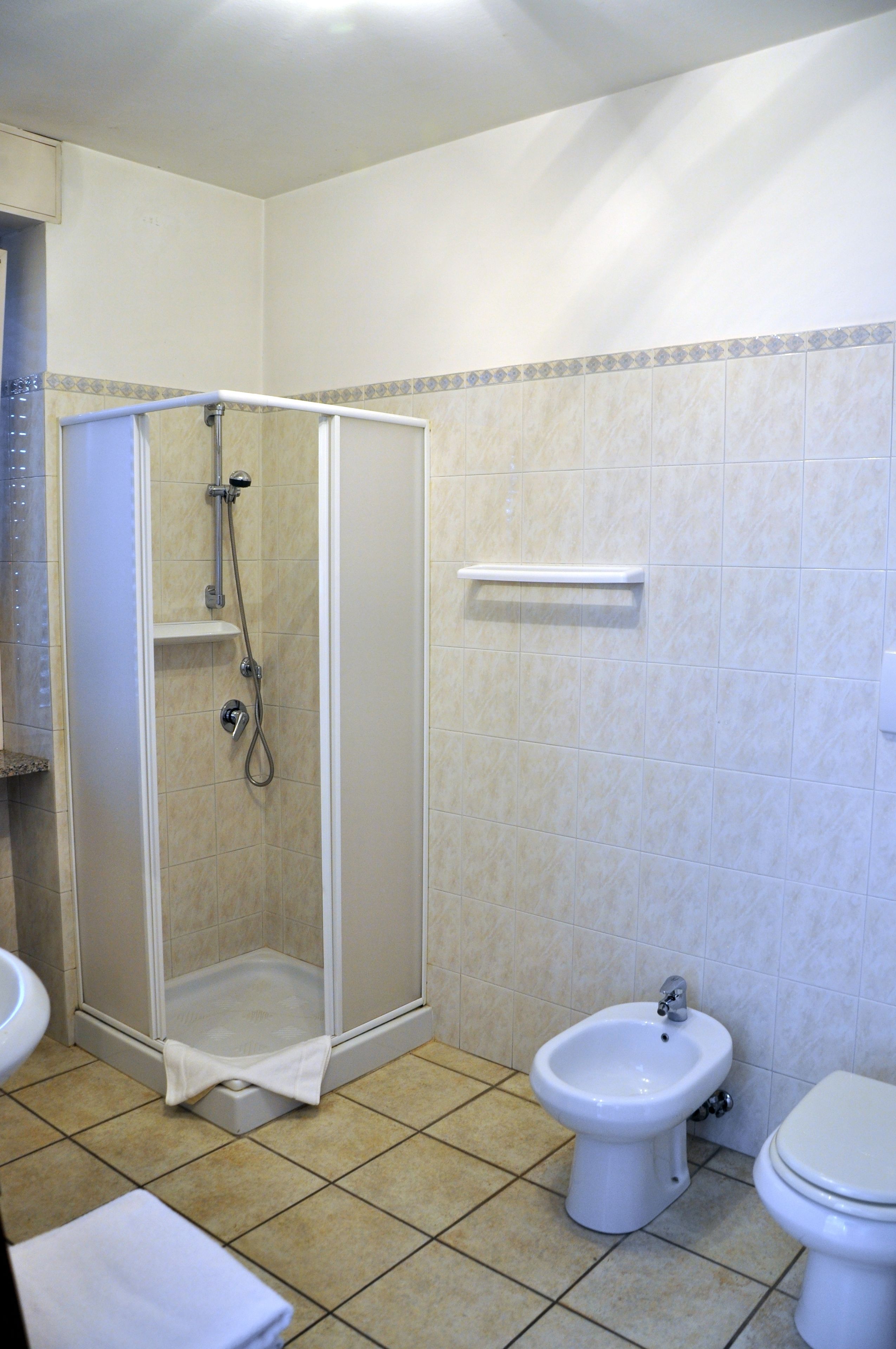 hair dryer, bidet, towels