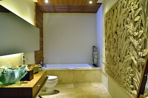 Shower, free toiletries, hair dryer, bathrobes