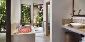 Separate tub and shower, deep soaking tub, rainfall showerhead - The Pavilions Bali (Denpasar)