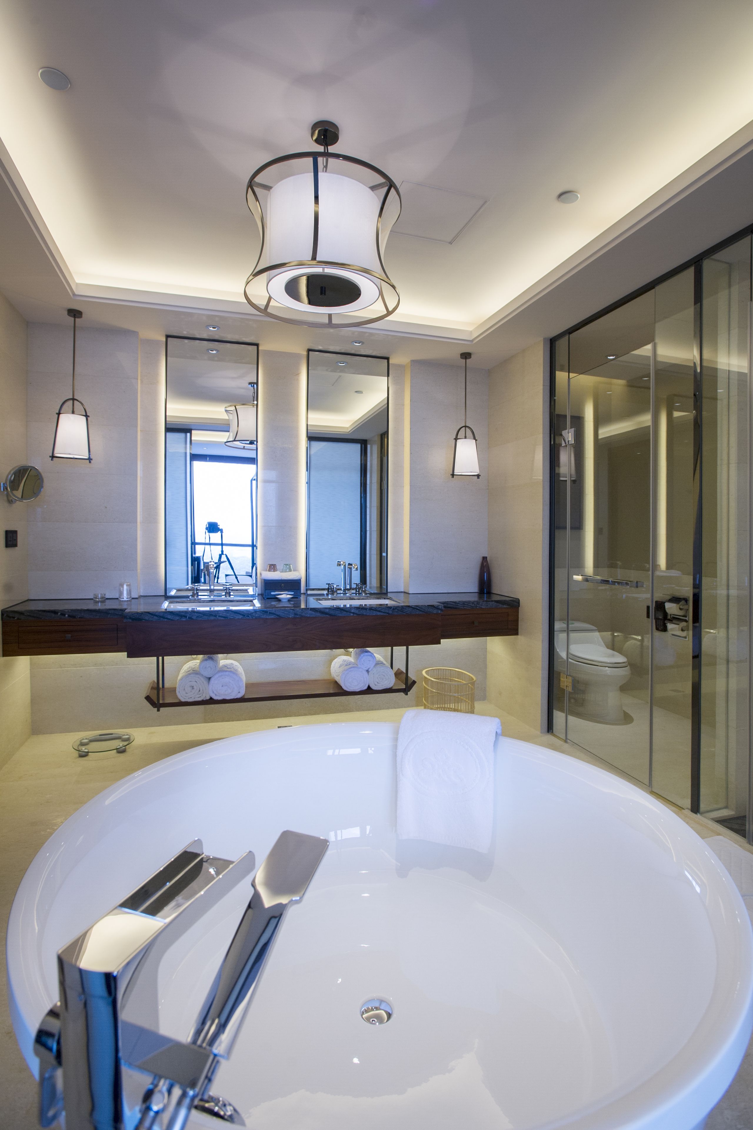 executive suite | bathroom | shower, hair dryer, bathrobes, slippers