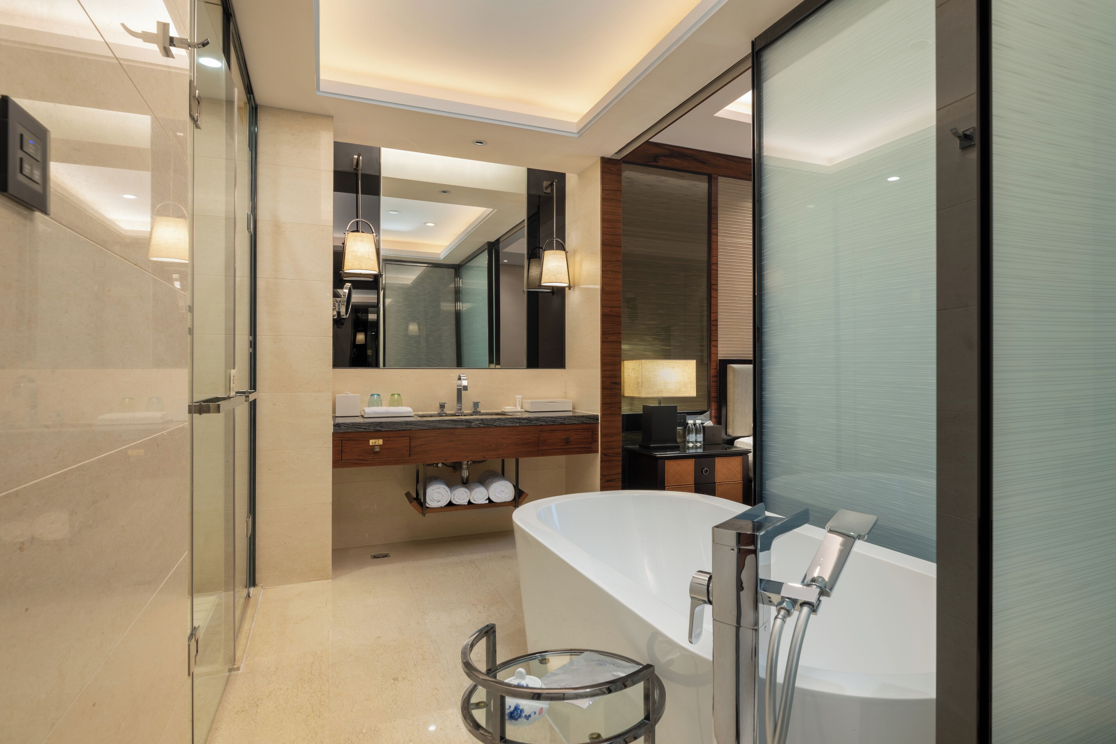 business double room | bathroom | shower, hair dryer, bathrobes, slippers