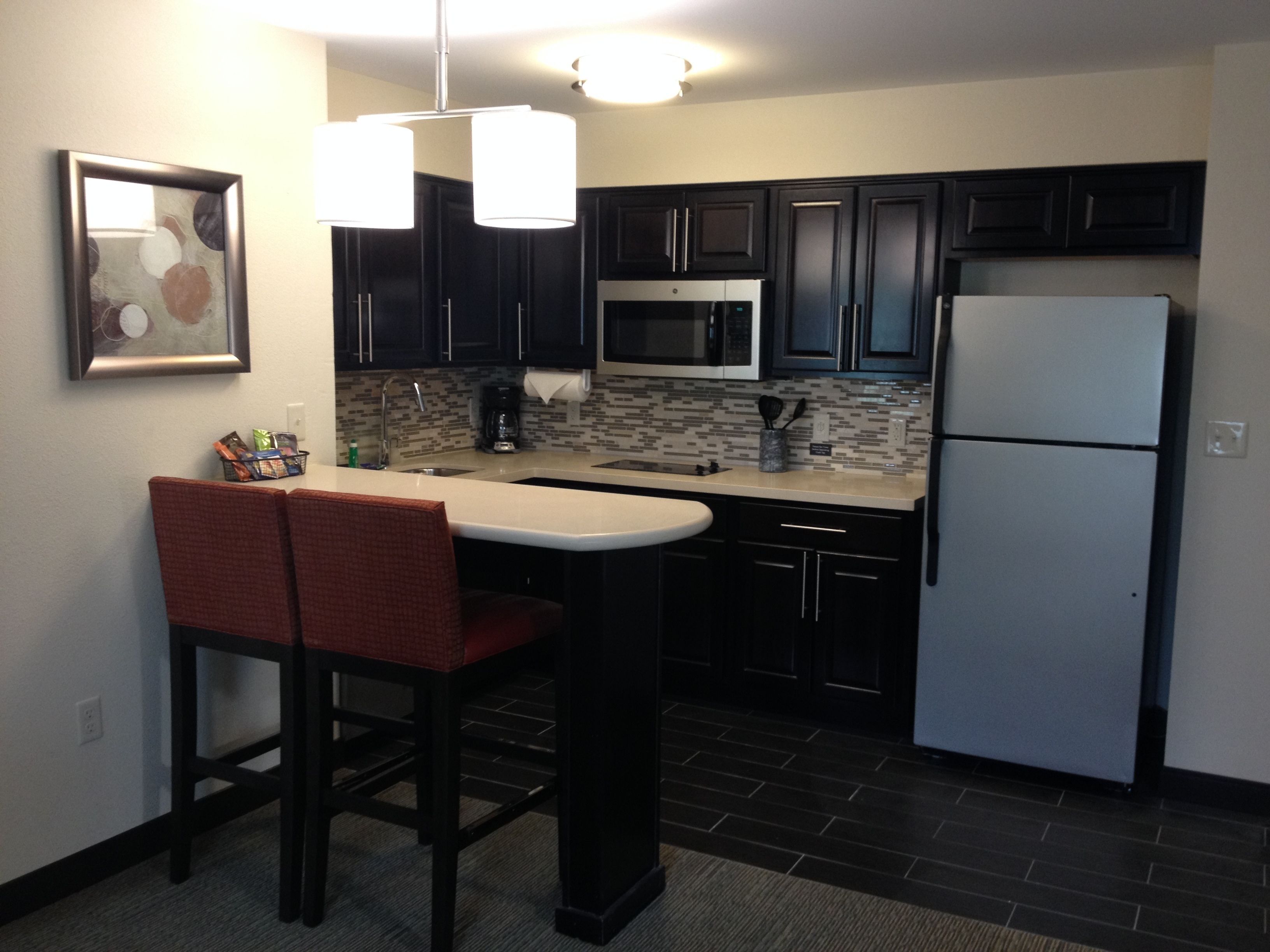 full-sized fridge, microwave, dishwasher