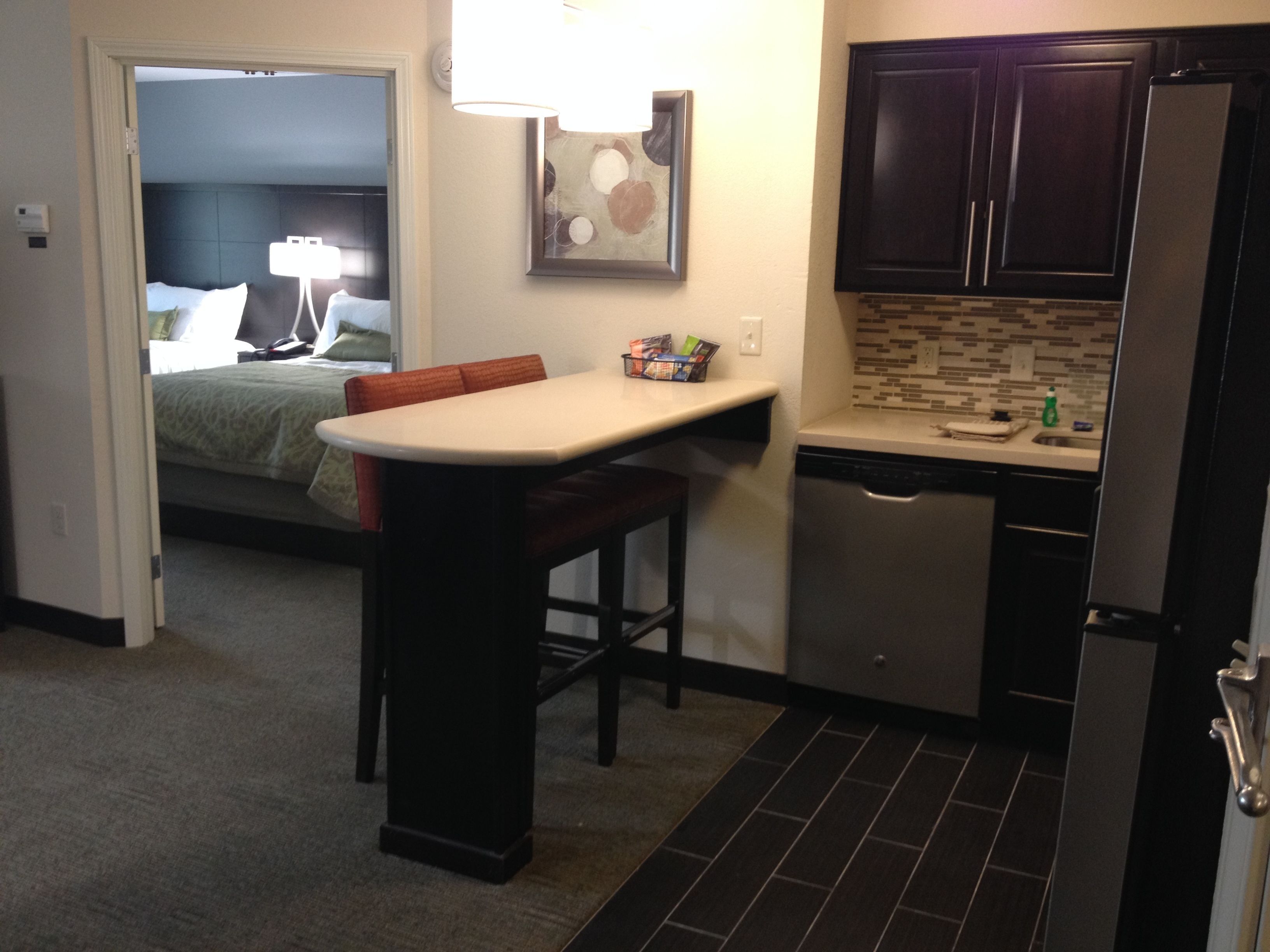 full-sized fridge, microwave, dishwasher