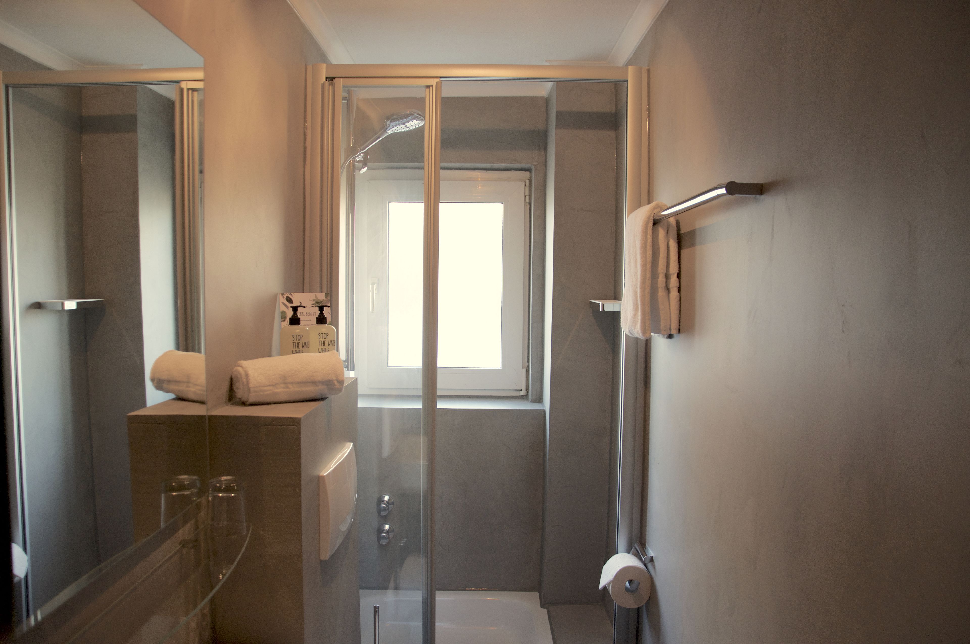 single room | bathroom | shower, hair dryer, towels