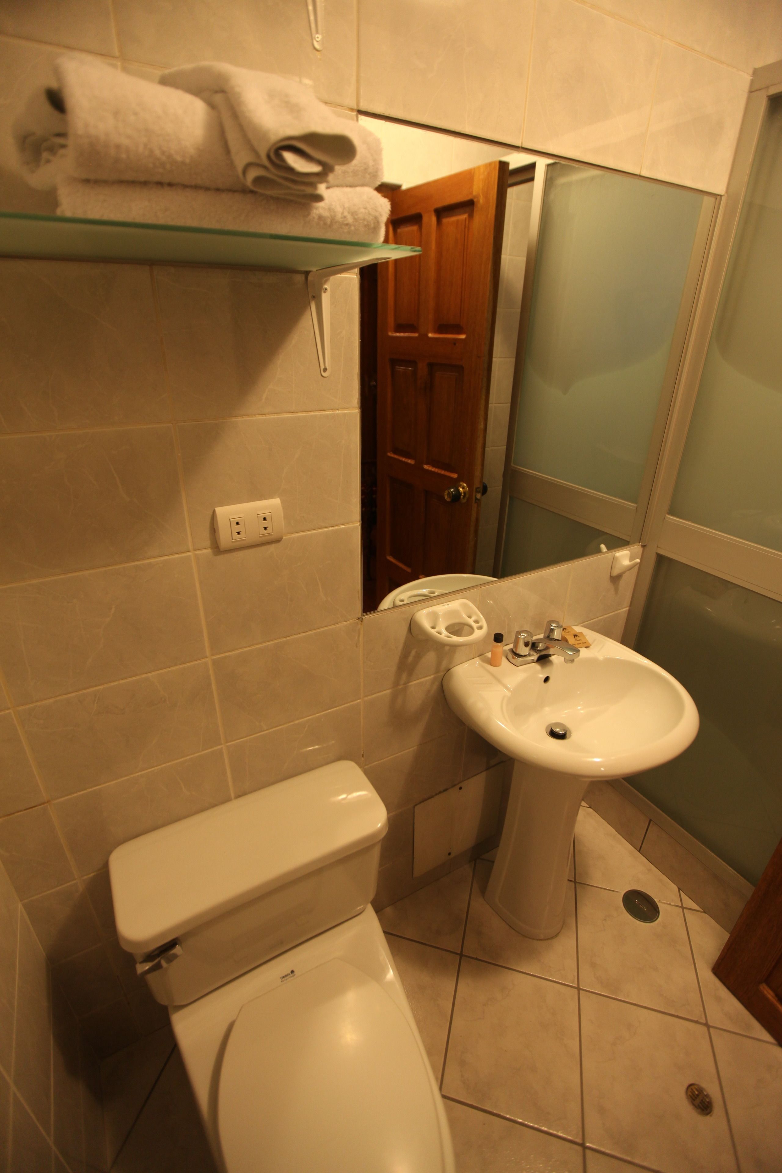 shower, designer toiletries, hair dryer, towels