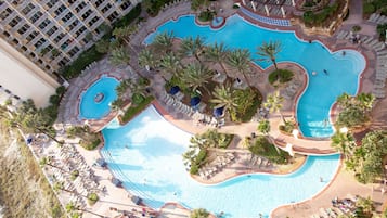 Indoor pool, outdoor pool, open 8:00 AM to 10 PM, sun loungers