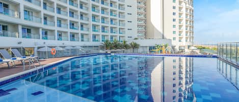 2 outdoor pools, open 9:00 AM to 6:00 PM, pool umbrellas, sun loungers