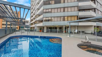 Outdoor pool, sun loungers