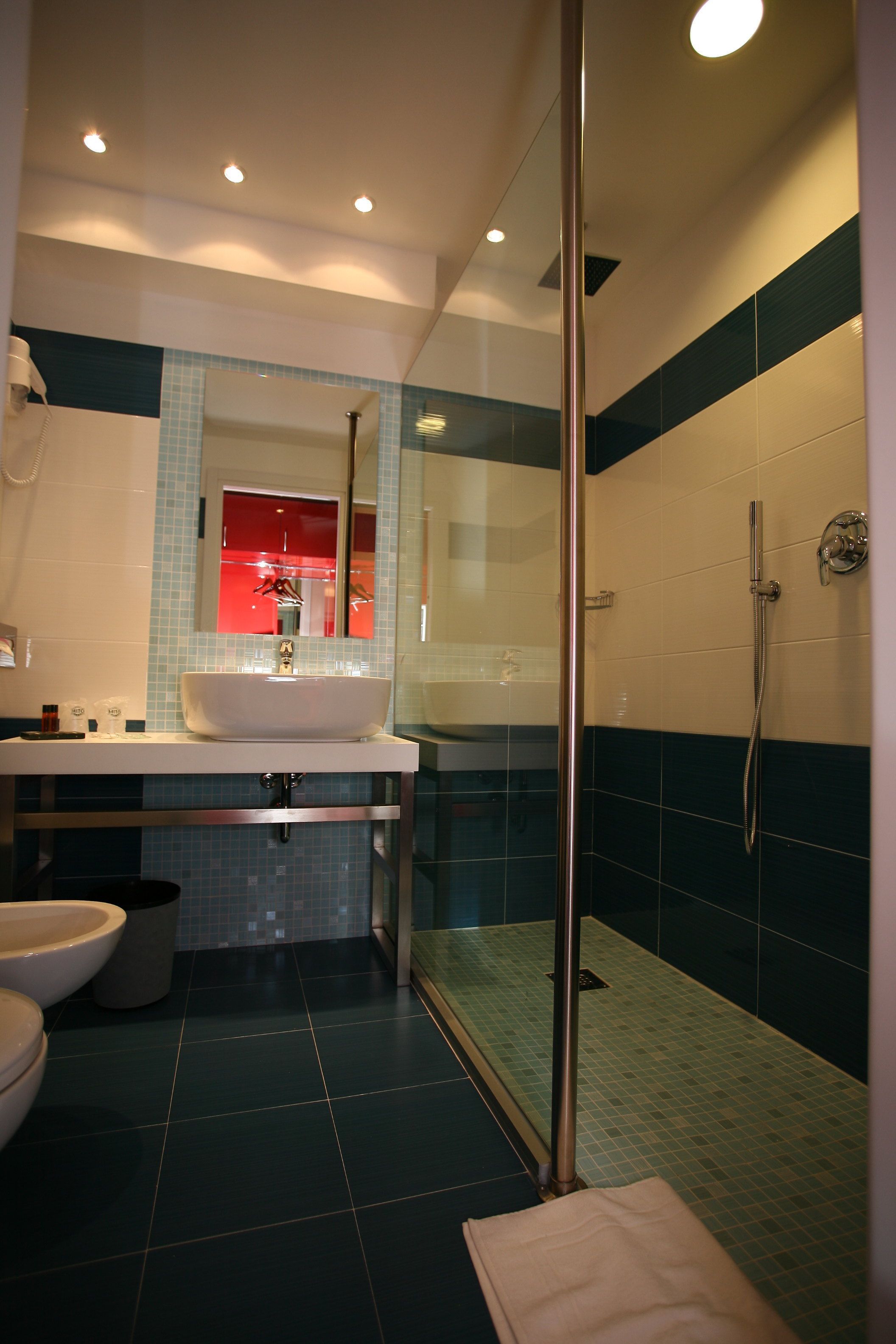 double room single use | bathroom | shower, rainfall showerhead, designer toiletries, bidet