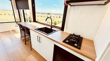 Luxury Cabin, Non Smoking, Valley View | Private kitchen | Fridge, microwave, toaster, cleaning supplies