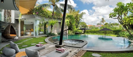 Outdoor pool, pool loungers