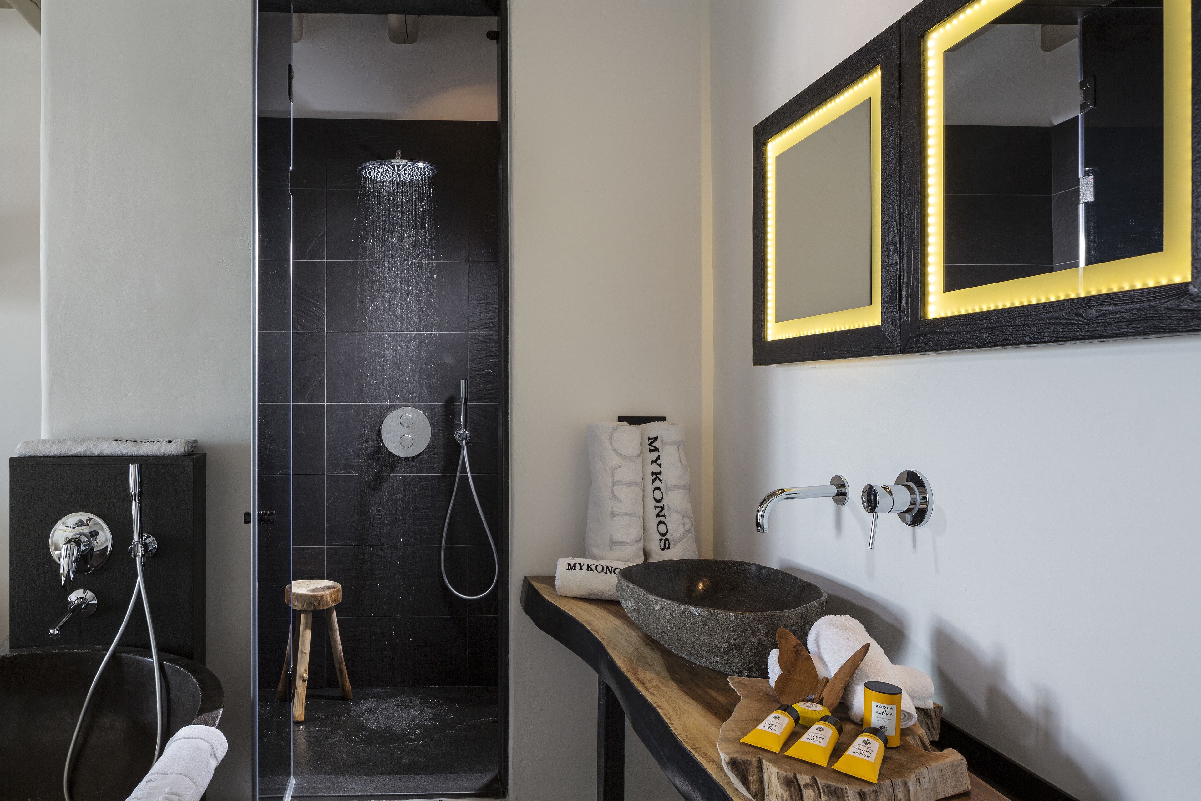 hair dryer, bathrobes, slippers, towels