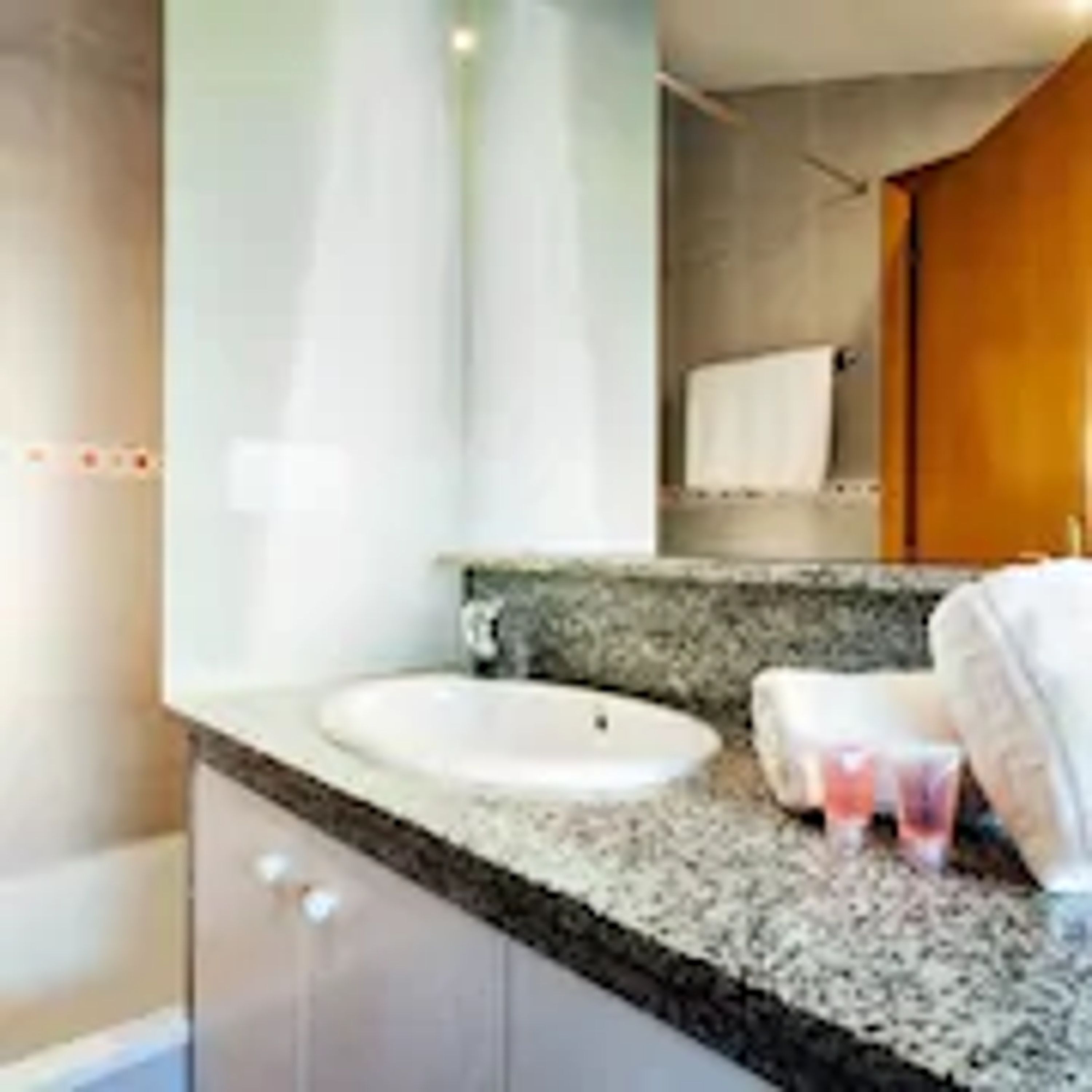 combined shower/bathtub, free toiletries, hair dryer, towels