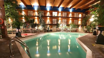 Indoor pool, open 9 AM to 10:00 PM, pool loungers