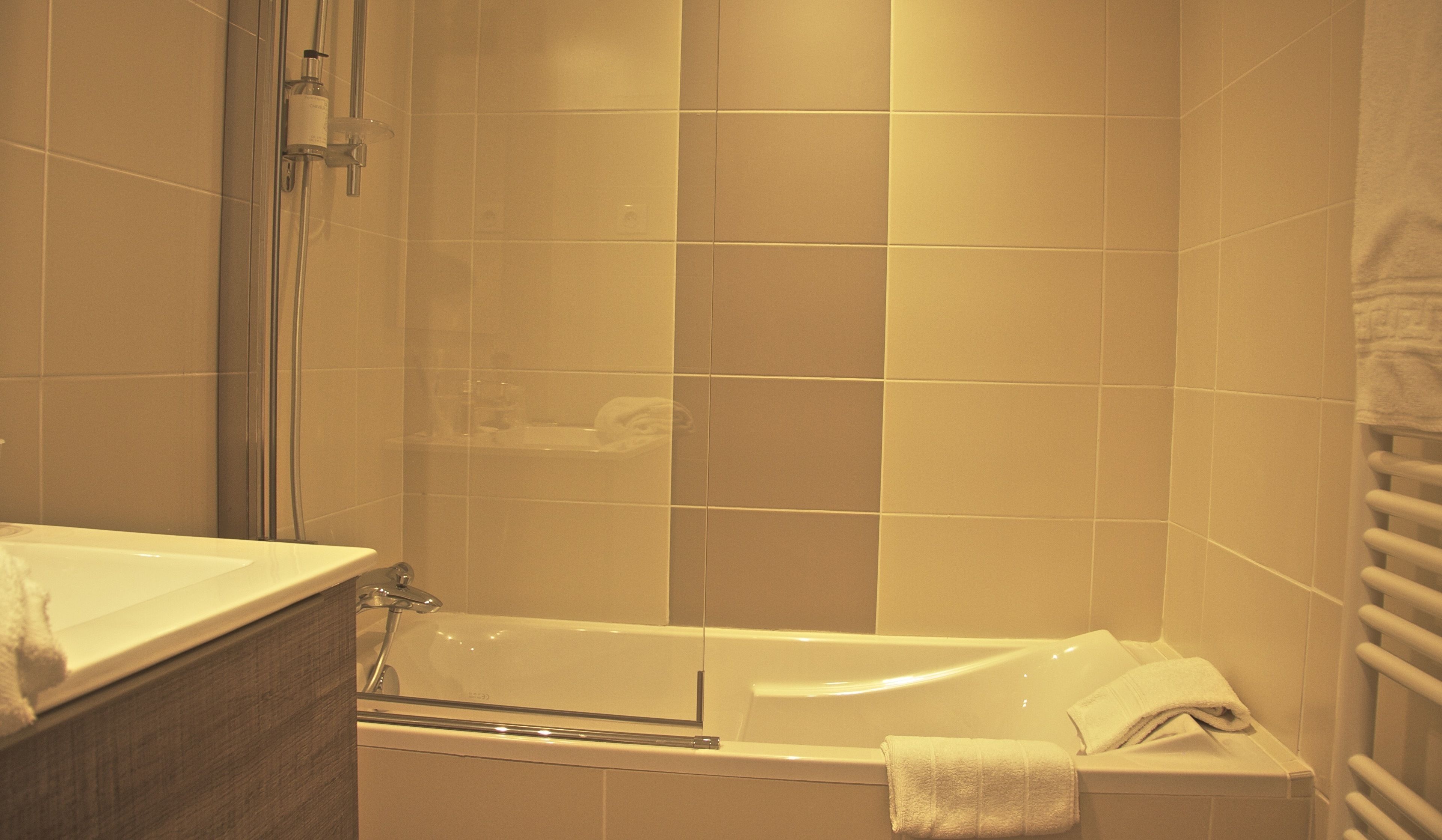 free toiletries, hair dryer, towels