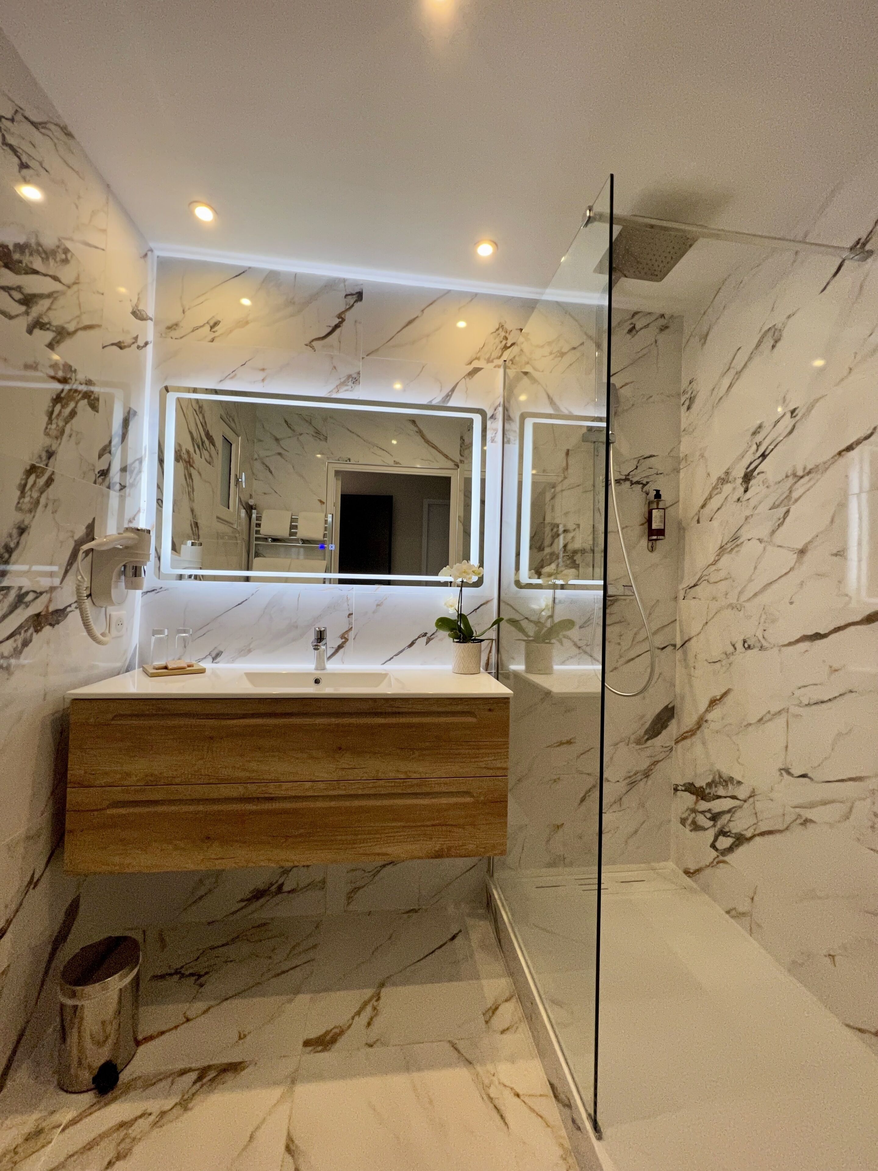 free toiletries, hair dryer, towels