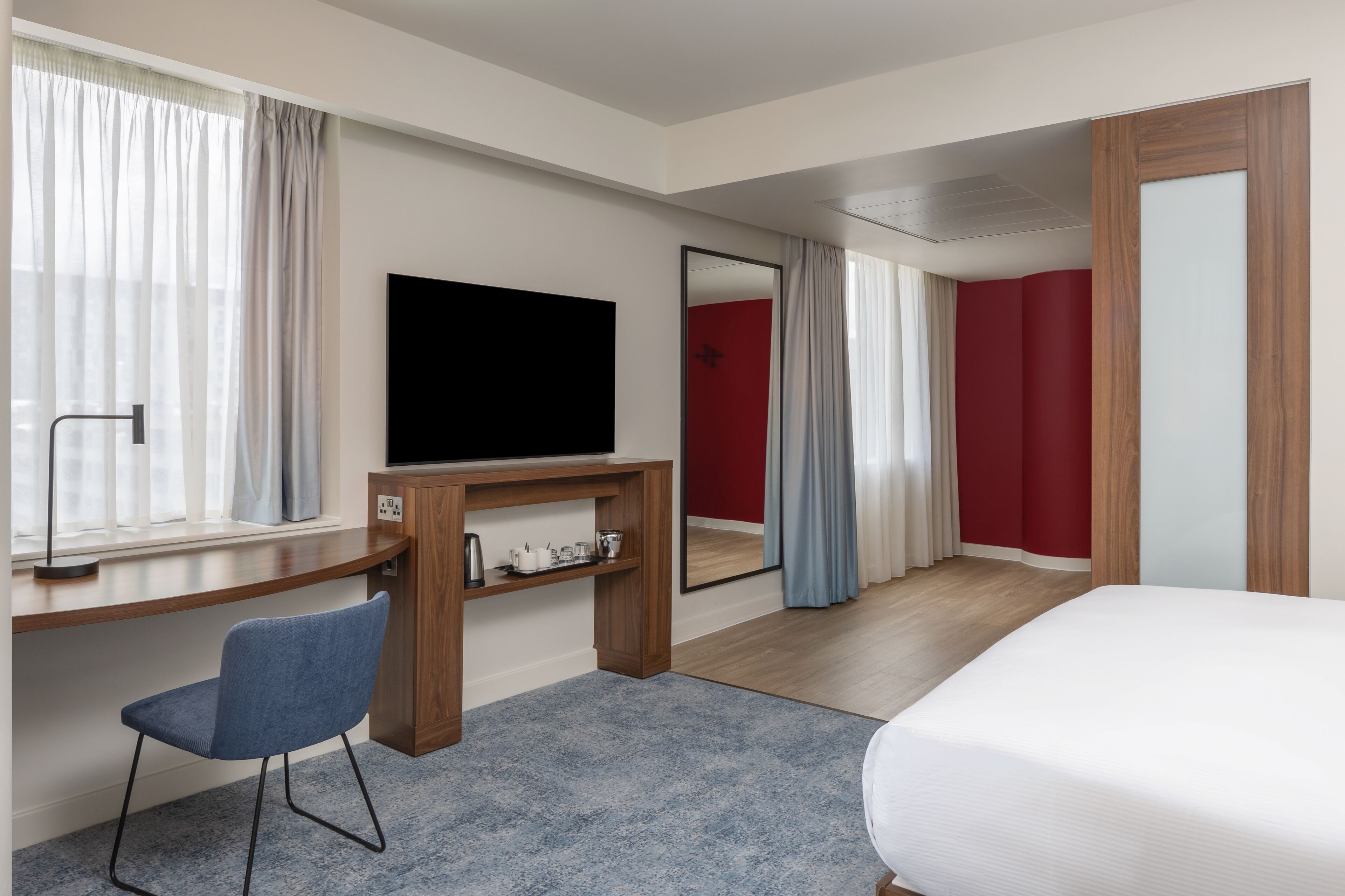 room, 1 queen bed with sofa bed, corner | in-room safe, desk, laptop workspace, blackout curtains