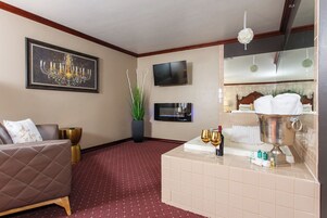 Romantic Room | Pillowtop beds, desk, laptop workspace, blackout drapes