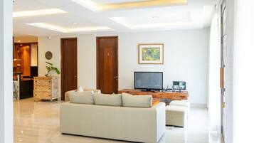 40-inch flat-screen TV with satellite channels, plasma TV, DVD player