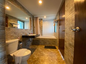 Suite Room | Bathroom | Shower, free toiletries, hair dryer, towels