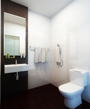 Shower, rainfall showerhead, free toiletries, bidet - J Hotel Medan (Medan)