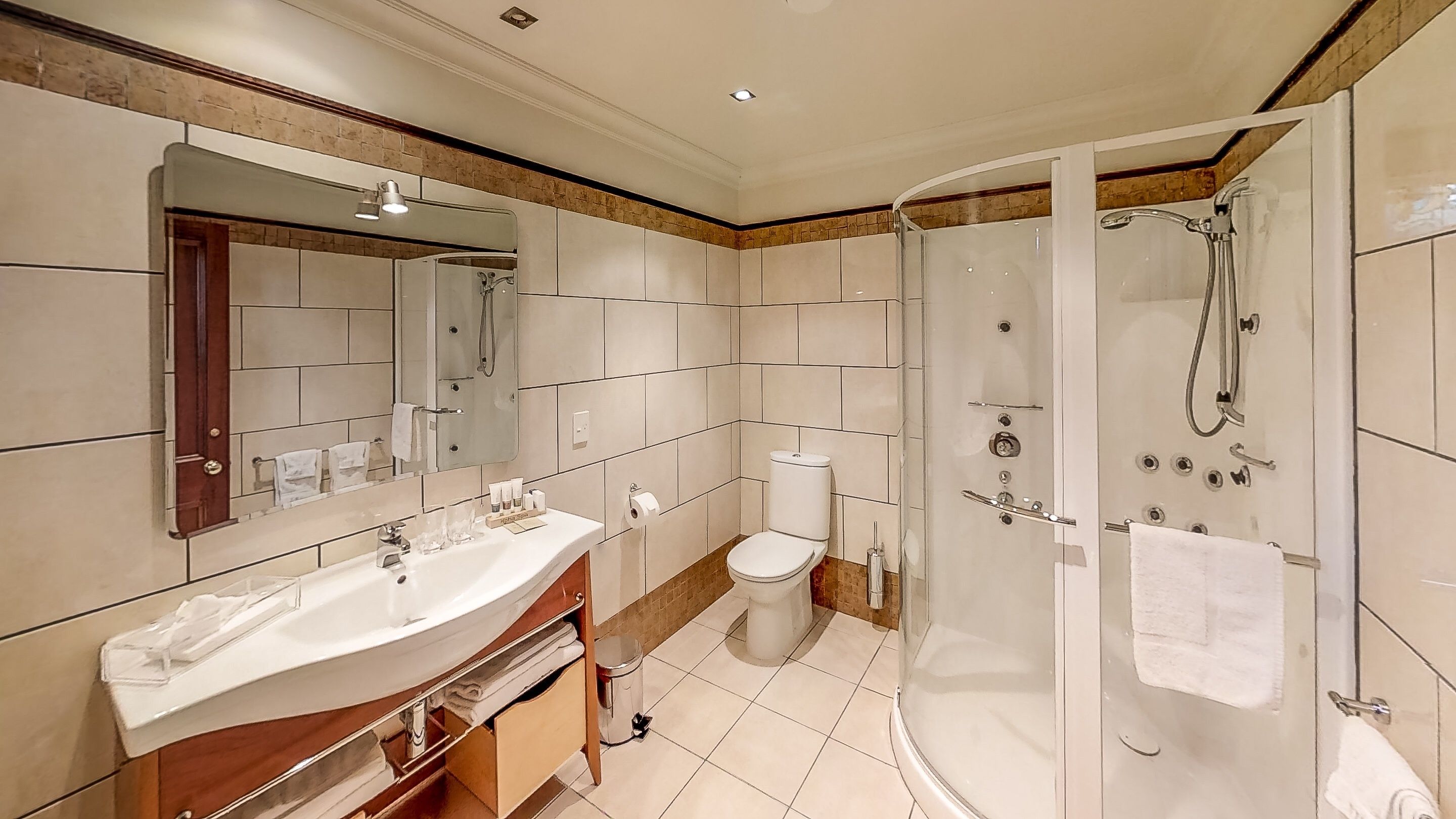 free toiletries, hair dryer, towels