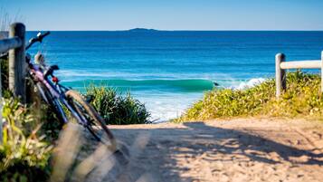 On the beach, white sand, kayaking