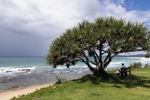 On the beach, fishing