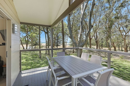 Superior Cabin - Sleeps 5 - Dog Friendly | Balcony view. Reflections Moonee Beach - Holiday Park